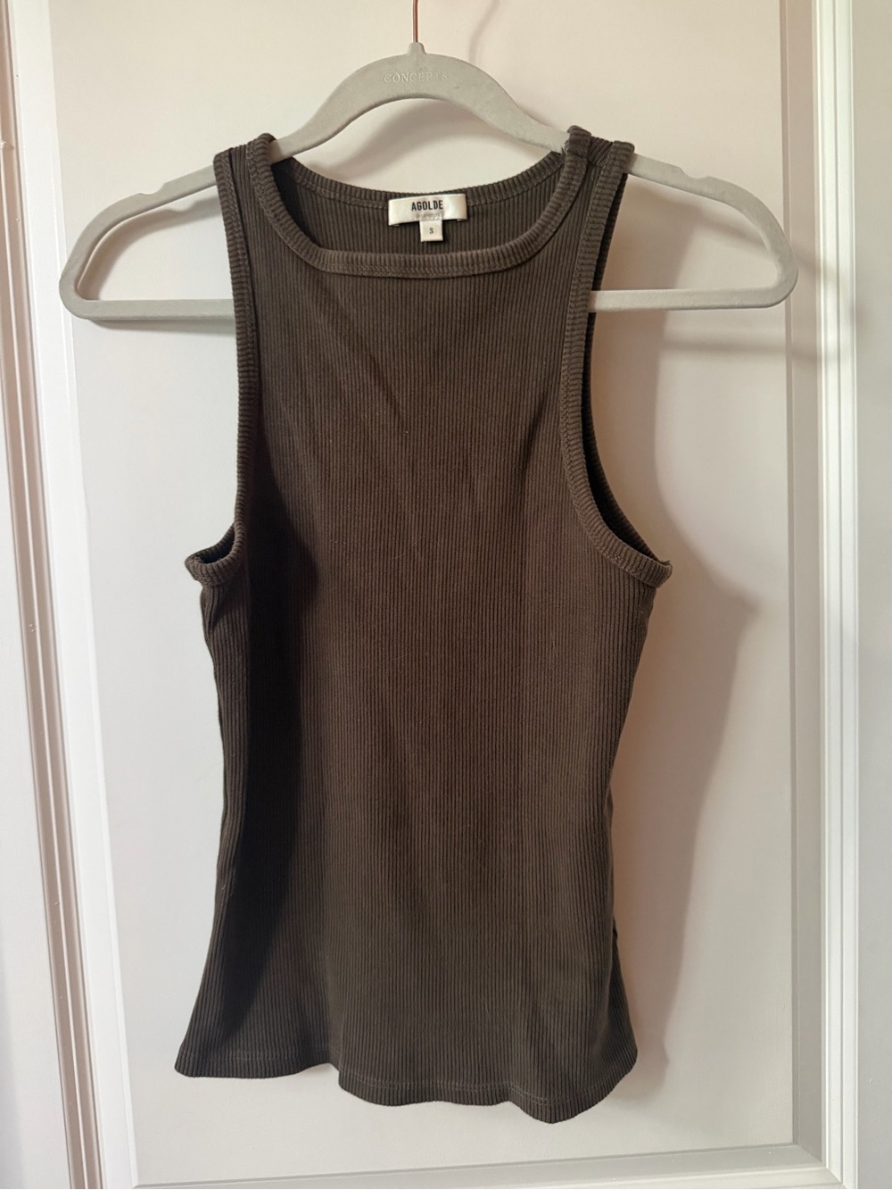 Agolde Ribbed Sleeveless Tank in Olive Brown